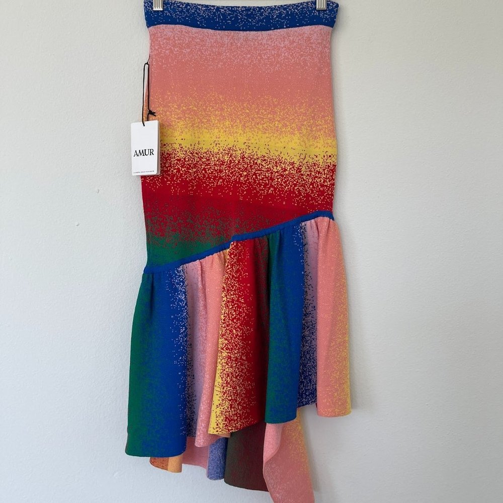 AMUR Asymmetrical Jacquard Knit Skirt - Rainbow